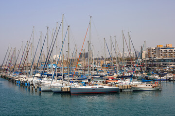 Fototapeta na wymiar View of beautiful yachts at pier
