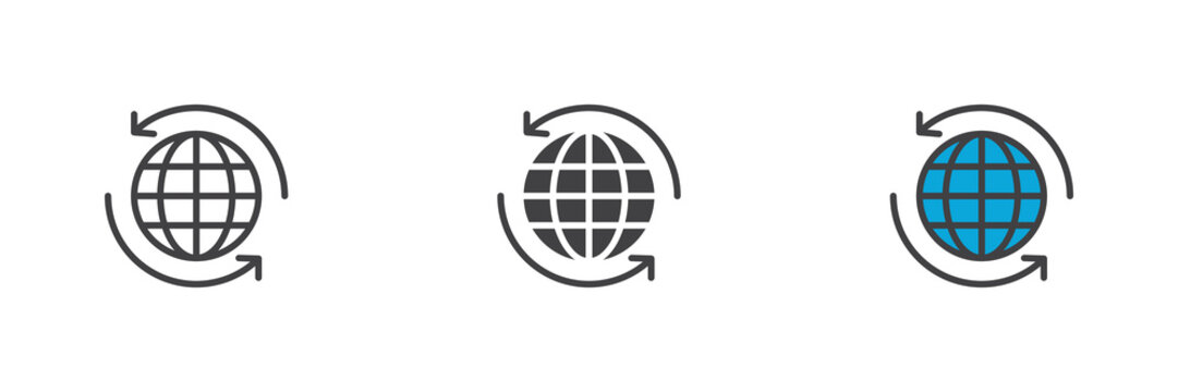 Globe and arrows different style icon set