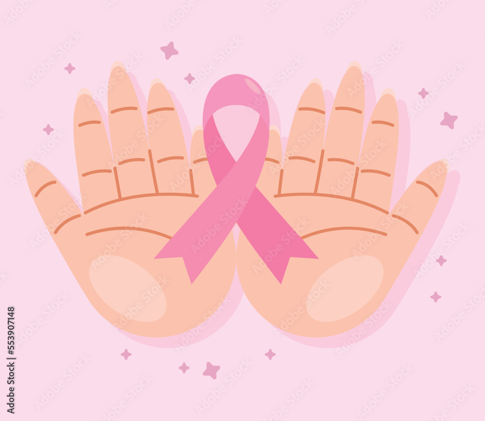 Wall mural hands with breast cancer ribbon