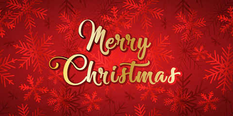 Fototapeta na wymiar Merry Christmas vector card. Res background with different snowflakes and golden lettering