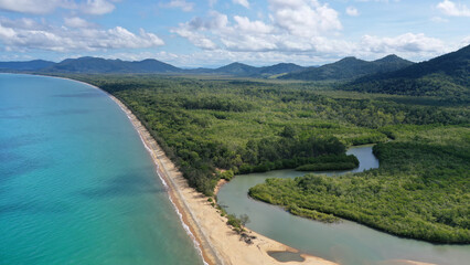 Tropical North Queensland aerial view of coast and Russell River