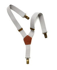 Grey suspenders on white background