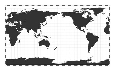 Vector world map. Patterson cylindrical projection. Plan world geographical map with latitude/longitude lines. Centered to 180deg longitude. Vector illustration.