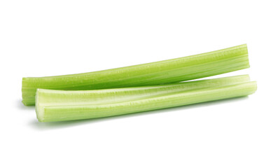 Sticks of fresh celery isolated on white background