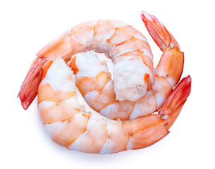 Cooked shrimps isolate on White with clipping path, Prawns on white background.