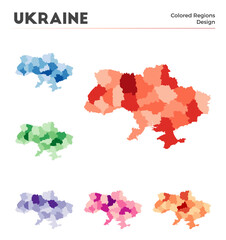 Ukraine map collection. Borders of Ukraine for your infographic. Colored country regions. Vector illustration.