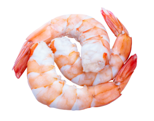 Cooked shrimps on White , Prawns on white background PNG File.