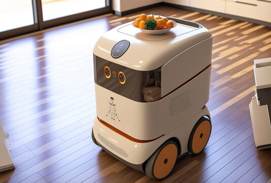 Food Delivery Robots May Soon Provide Service To Households. Intelligent Robot Agv. Generative AI