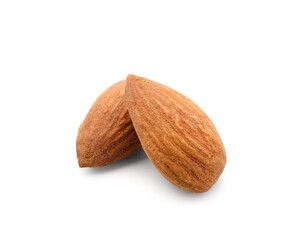 Tasty almonds on white background