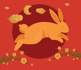 golden rabbit and flowers chinese new year