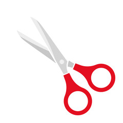 Vector icon of stationery open scissors in flat style. Isolated illustration on white background.