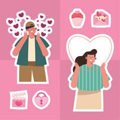lovers couple with love icons