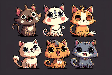 Obraz premium a drawing of some adorable cartoon cats. Generative AI