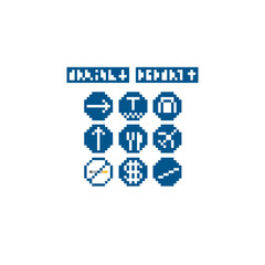 Fototapeta premium Airport navigation plates. Pixel art. Old school computer graphic. Element design stickers, logo, mobile app, menu. 8 bit video game. Game assets 8-bit sprite. 16-bit.