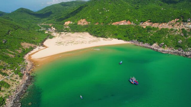 Beautiful bays on the sunny morning near the lighthouse Dai Lanh, Phu Yen, Vietnam