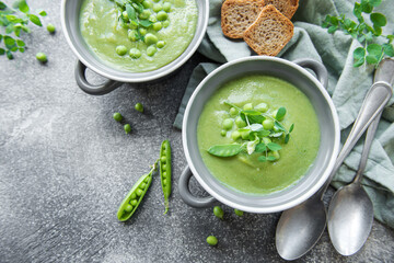 Fresh vegetable soup made of green peas