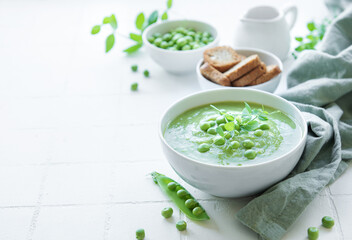 Fresh vegetable soup made of green peas