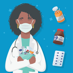 afro female doctor with medicines