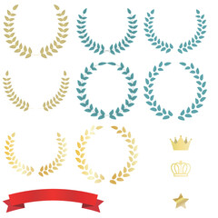 Vector illustration of a laurel tree, crown, star and red ribbon.
