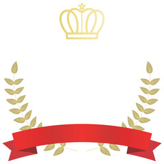 Vector illustration of a crown, golden laurel and red ribbon.