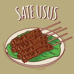 Sate usus illustration Indonesian food with cartoon style