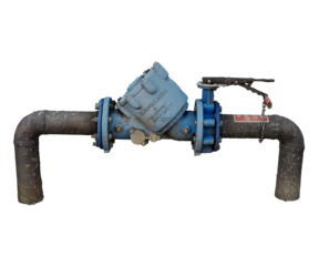 3d rendering blue valve with pipe