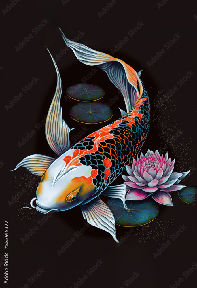 Wall mural painting of colorful koi fish illustration