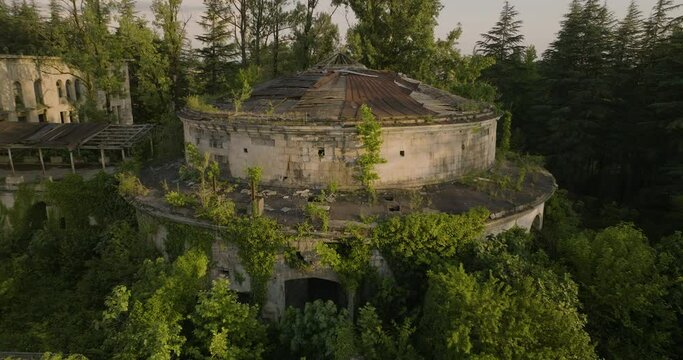 Decaying Structures At The Historical Spa Town In Tskaltubo, Georgia. Aerial Shot
