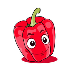 Red Paprika Cartoon Character. Vector Illustration Isolated on White Background