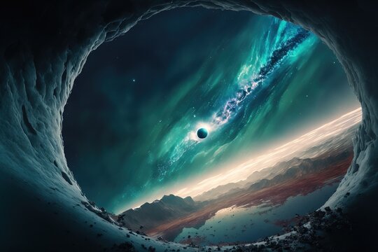 fantasy landscape with galaxy and planet background, surreal. fantasy scenery. generative ai
