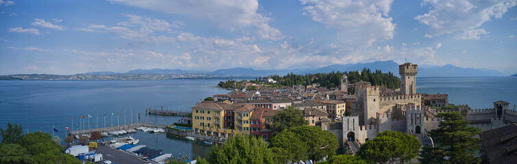 Fototapeta na wymiar Panorama of the Sirmione peninsula on Lake Garda, Italy.