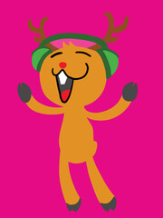 A DEER WEARING EARPHONES AND LISTENING TO MUSIC
