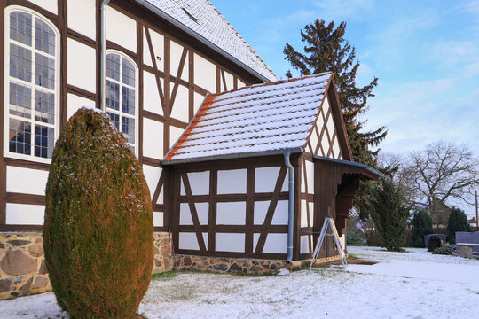 The old church (public church) of the village Schlepzig in Spree Forest in winter, Germany
