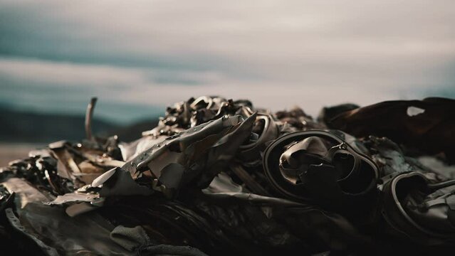 T-33 wreckage. Plane wreck in Kangerlussuaq. Closeup. Panning left.