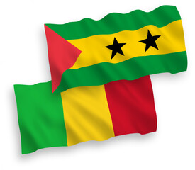 Flags of Saint Thomas and Prince and Mali on a white background