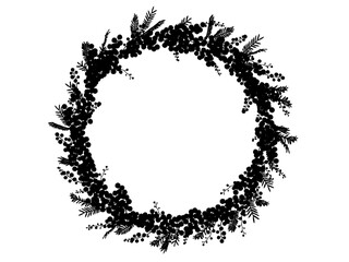 ミモザのシルエットフレーム③丸型_黒