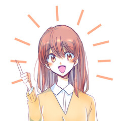 人差し指をさす女子学生　明るい