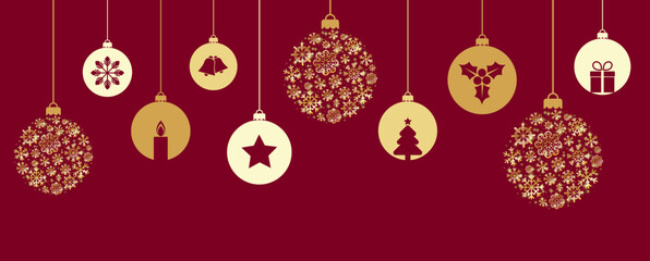 Vector Christmas greeting card design. Abstract swirl Christmas ball on red background.