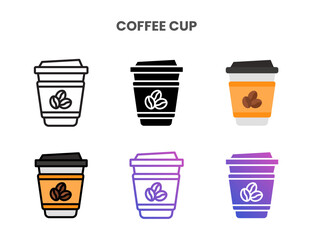 Coffee Cup icons vector illustration set line, flat, glyph, outline color gradient. Great for web, app, presentation and more. Editable stroke and pixel perfect.