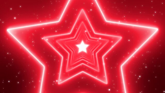 Neon Red Star Glowing Tunnel Background Loop