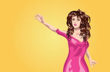 Brunette in pink dress