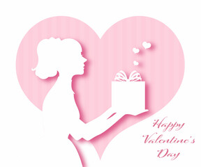 バレンタインデーのイラスト素材 切り絵風 女性 プレゼント