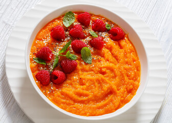 Sweet Potato Mash topped with fresh Raspberries