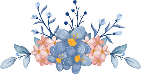 Blue Flower Arrangement with watercolor style