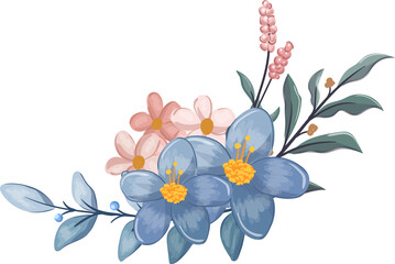 Blue Floral Bouquet With Watercolor	