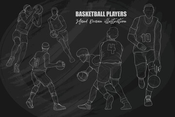 basketball players set on chalkboard. sport vector illustration