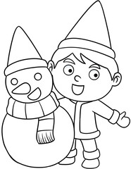 cute cartoon santa boy merry christmas lineart for coloring