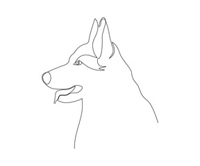 Obraz na płótnie Canvas black and white monochrome shepherd dog head hand-drawn monoline, one line art. Pet store logo