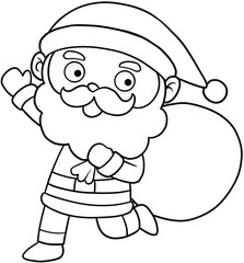 cute cartoon santa claus merry christmas line art for colorin