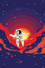 Spaceman flying in the space